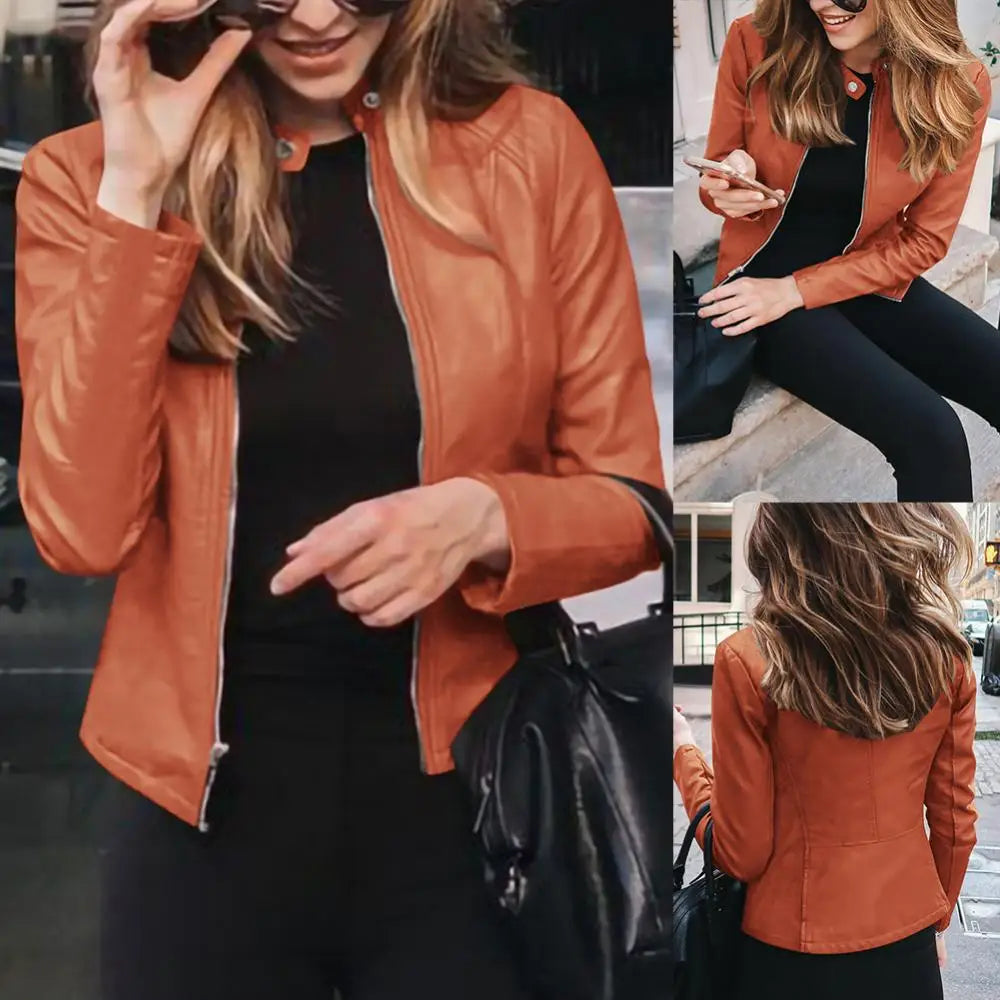 Fashion Women Outwear Jacket Suit Coat Autumn Winter Short Faux Leather Clothes  Amaijoin