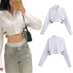 Carregue a imagem no visualizador da Galeria, Women&#39;s New Shirt Poplin Belt Decoration Slim Fit Short Fashion Casual Versatile Long sleeved Top  Amaijoin
