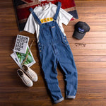 Carregue a imagem no visualizador da Galeria, 2023 Summer New Mens Bib Overalls Streetwear Denim Jumpsuits Moto Biker Jeans Trousers Male Striped Casual Long Pants Clothing  Amaijoin
