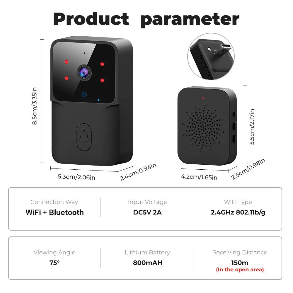 ONENUO WiFi Doorbell Home Tuya WiFi Wireless Doorbell DC AC Battery Powered Camera Bell with Alexa Google Doorbell Camera  Amaijoin