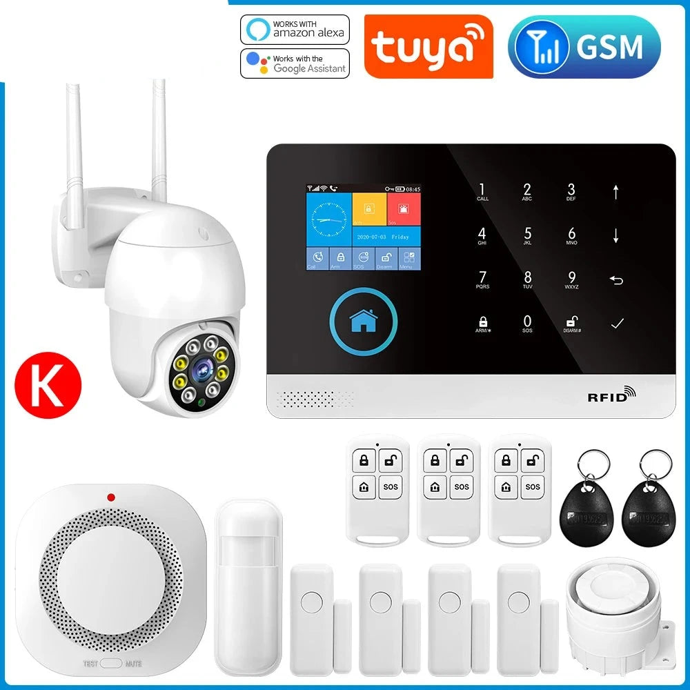 Gautone Tuya Smart Wifi Home Security Alarm System Wireless GSM Fire Alarm System Panel Smart Life App Control work with Alexa  Amaijoin