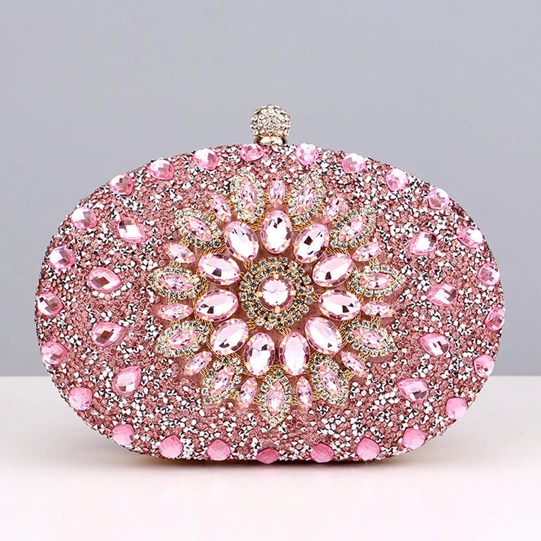 Flower Rhinestones Evening Bags Metal Prom Clutch Diamonds Clutch With Chain Shoulder Handbags Wedding Female Purse  Amaijoin