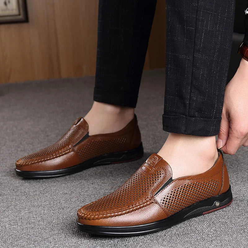 Men's Summer Loafers Shoes Genuine Leather Soft Man Casual Slip-on Cutout Shoes Cowhide Summer Loafers 2023  Amaijoin