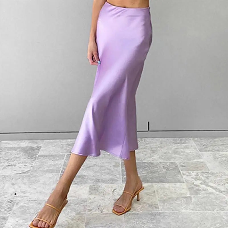 Jocoo Jolee Women Elegant Satin Bodycon Skirts Casual High Waist Silk Long Skirts Summer Office Lady Midi Skirt 2023 High Street  Amaijoin