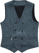 Carregue a imagem no visualizador da Galeria, V Neck Men&#39;s  Suit Vests Herringbone Wool Tweed Double Breasted Waistcoat Tuxedo Groomsmen For  Wedding  Amaijoin
