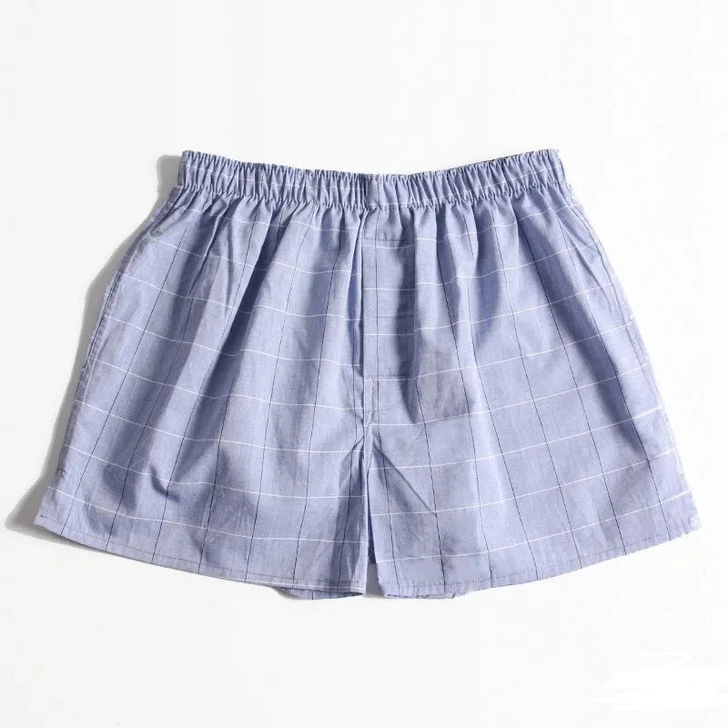 Summer thin Fashion casual plaid sleep bottoms men 100% cotton shorts sleepwear male pajamas Arrow pants S  Amaijoin