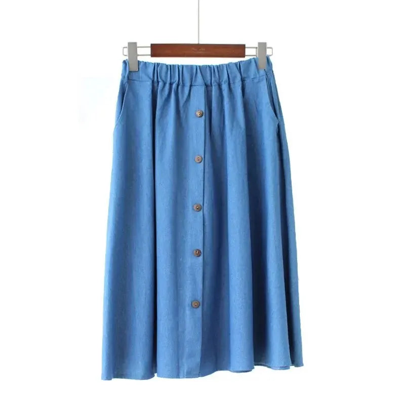 Women's High-waisted Loose-fit A- line Denim Skirt Slimming Student Long Dress  Amaijoin