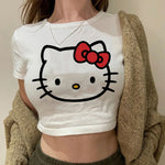 Load image into Gallery viewer, Tshirt Crop Top Hello Kitty T-shirt Kawaii T Shirt Sanrio Anime Cartoon Children Casual Clothes Y2k Cropped Tee Shirt Top  Amaijoin
