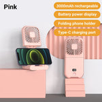 Carregue a imagem no visualizador da Galeria, Mini Portable Outdoor Hand Fan Hanging Neck Fan USB Charging 3000mAh Battery Powered 180° Folding Wireless Table Air Cooling Fan  Amaijoin
