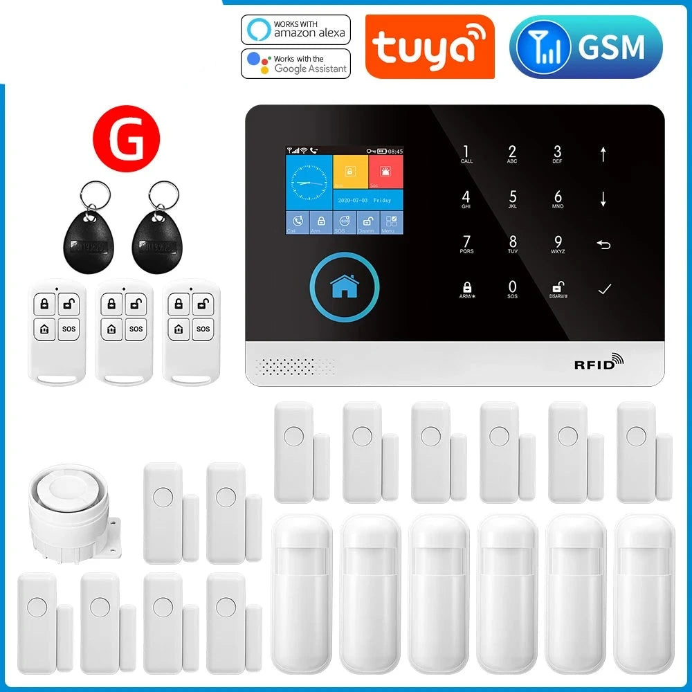 Gautone Tuya Smart Wifi Home Security Alarm System Wireless GSM Fire Alarm System Panel Smart Life App Control work with Alexa  Amaijoin