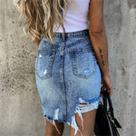 Carregue a imagem no visualizador da Galeria, Fashion Irregular Hem Wrap Hip Skirt 2024 Summer Slim Broken Holes Denim Half-body Dresses Female Comfortable Casual Streetwear  Amaijoin
