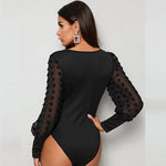 Load image into Gallery viewer, Autumn Tops 2023 New Sexy Elegant Chic Mesh Sleeve Bodysuit Women Black Square Collar Bodycon Office Lady One Piece Outfits  Amaijoin
