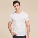 Carregue a imagem no visualizador da Galeria, High Quality Mulberry Silk AAA grade Round  Neck Short Sleeve Men shirt Knitted Large Middle Thin Cultural  White Black Silver  Amaijoin
