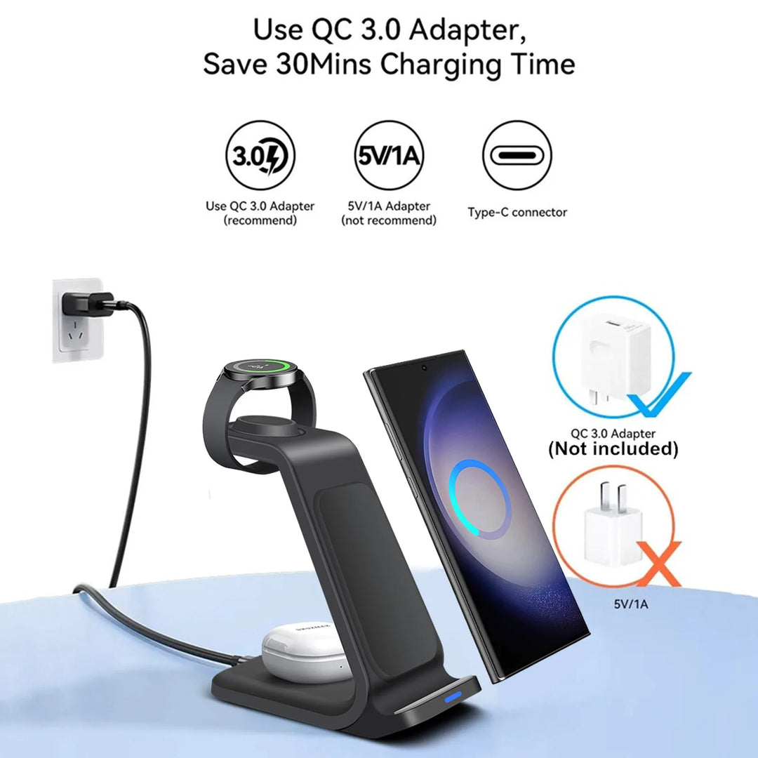 Wireless Charging Station for Samsung Charger 3 in 1 for Galaxy S23 Ultra/S22/S21/Note 20/10, Galaxy Watch 6/5/Pro/4, Buds 2 Pro  Amaijoin