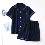 Carregue a imagem no visualizador da Galeria, Japanese summer couple womens pajama sets solid cotton ladies sleepwear casual short-sleeved shirt shorts pajamas Men Homewear  Amaijoin
