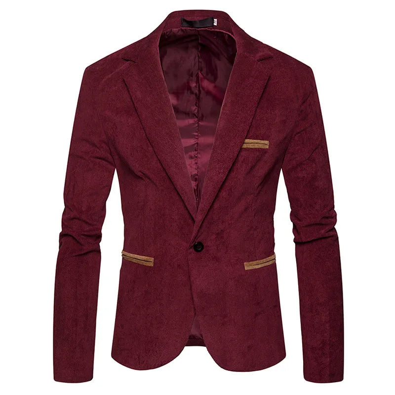 New Fashion Men's Corduroy Leisure Slim Suit Jacket High Quality Casual Man Blazers Jacket Coat Men Single Button X02  Amaijoin