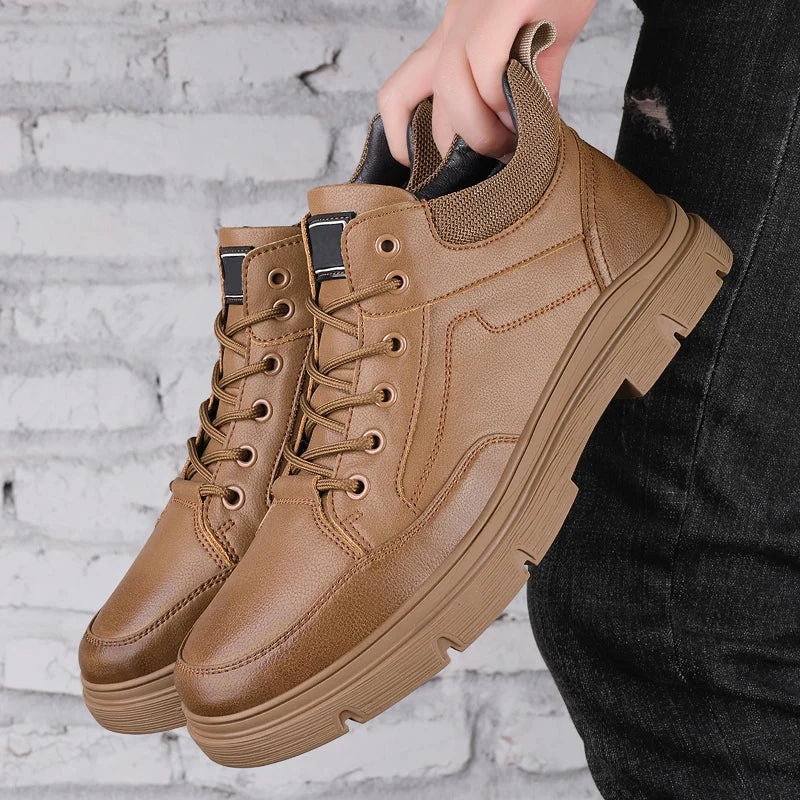 Male Boots Genuine Leather Men Sneakers Winter Boots Men Lace-Up Low Top Men Casual Shoe High Quality Outdoor Hiking Ankle Boots  Amaijoin