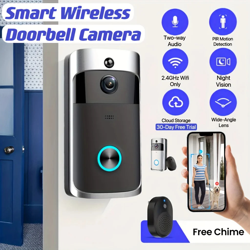 Smart Home Doorbell Camera WIFI Intercom With Cloud Storage, WIFI Video Doorbell, Night Vision, 2-Way Audio, Battery Powered  Amaijoin