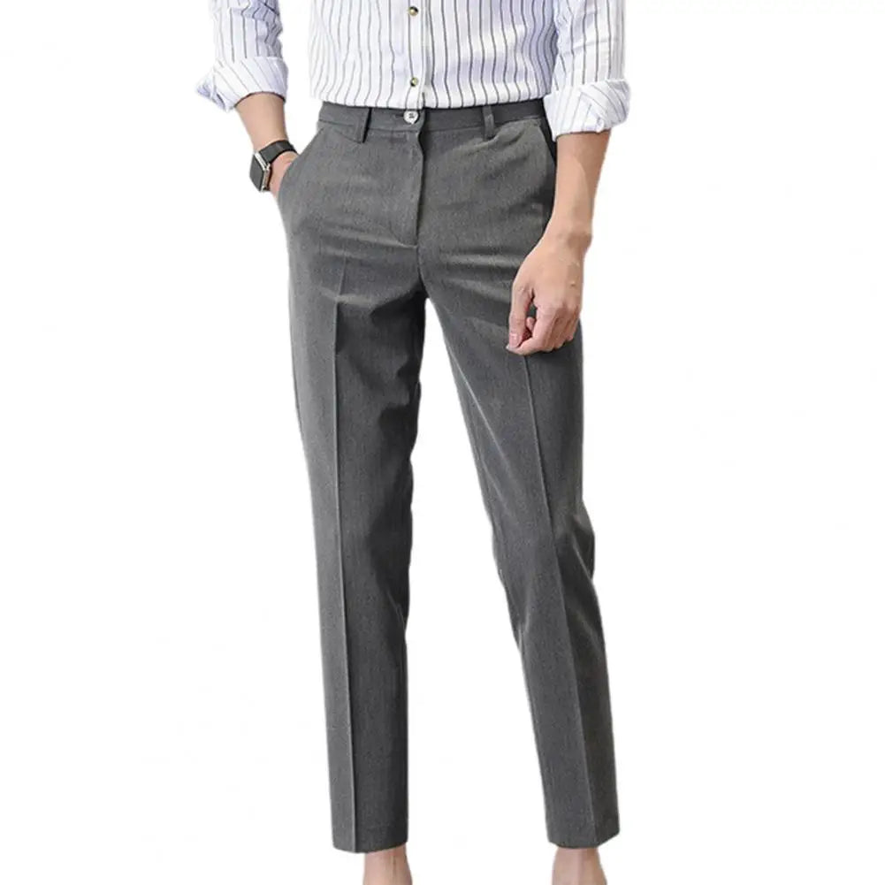 Popular Men Trousers Breathable Men Suit Pants Soft Fabric Gentle Mid Waist Ankle Length Business Pants  Amaijoin