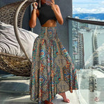 Carregue a imagem no visualizador da Galeria, Summer Fashion High Waist Thin Printing Female Skirts Commute Elegant Elastic Waist Bohemia Holiday A-line Skirt Versatile Dress  Amaijoin
