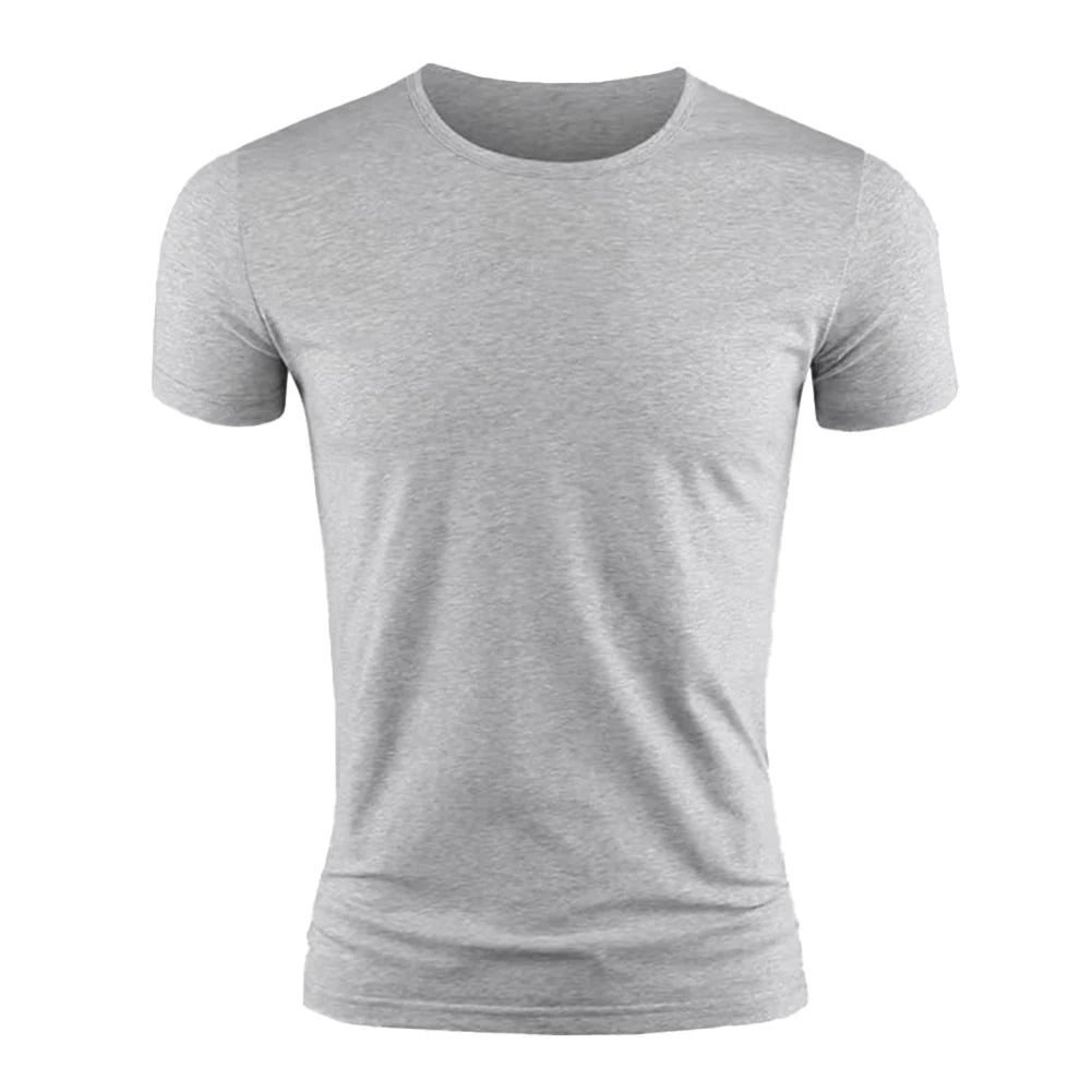 New Men's Short Sleeve T-Shirt Basic Plain Casual Gym Muscle Crew Neck T-Shirts Slim Fit Tops Tee Summer Man Clothing  Amaijoin