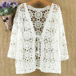 Carregue a imagem no visualizador da Galeria, Sexy Hollow Lace Sunscreen Cardigan Sweater Women Wide Loose Air Conditioning Knitted Sweater Thin Section Female Spring Autumn  Amaijoin
