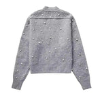 Carregue a imagem no visualizador da Galeria, Willshela Women Fashion With Faux Pearl Grey Front Zipper Bomber Jackets Vintage O-Neck Long Sleeves Female Chic Lady Outfits  Amaijoin
