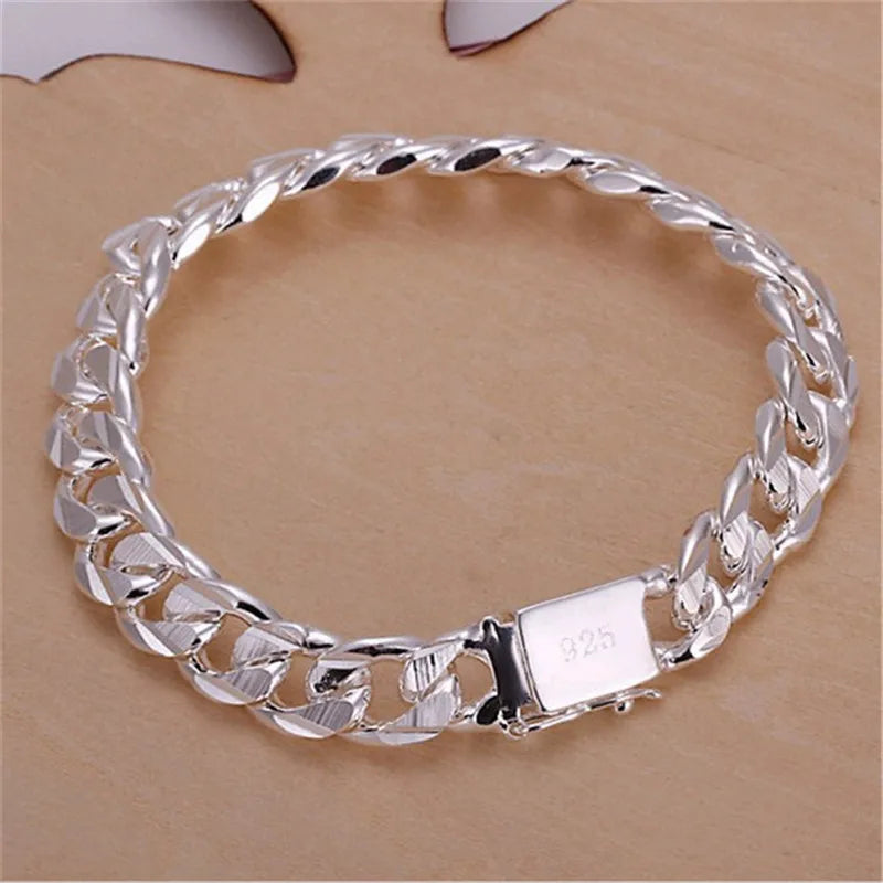 New High-end Women's Mens Fine S925 Sterling Silver Bracelet Fashion Jewelry Gift Men's 10MM Square Beautiful Gem  Amaijoin