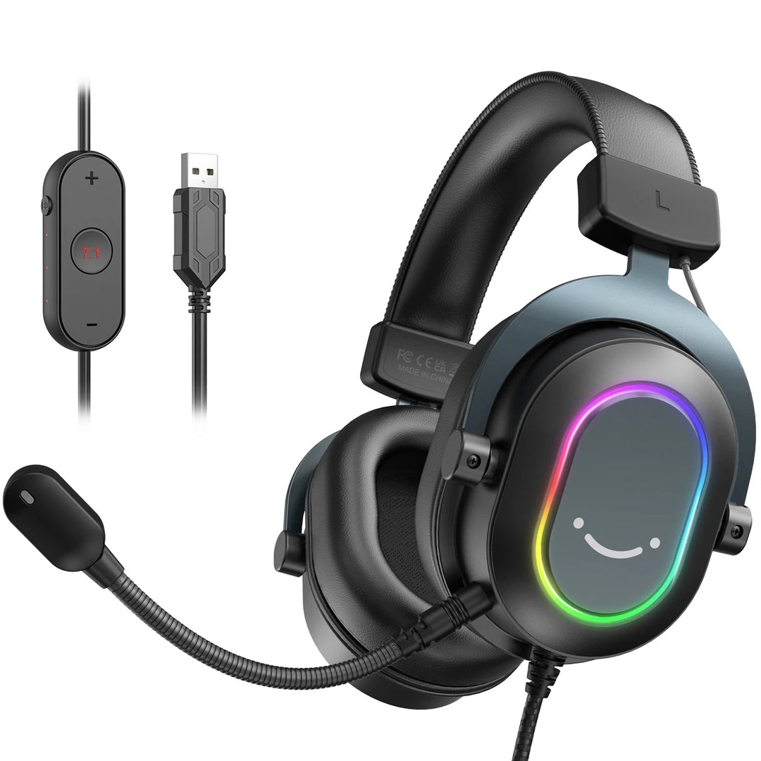 Fifine Dynamic RGB Gaming Headset with Mic Over-Ear Headphones 7.1 Surround Sound PC PS4 PS5 3 EQ Options Game Movie Music  Amaijoin