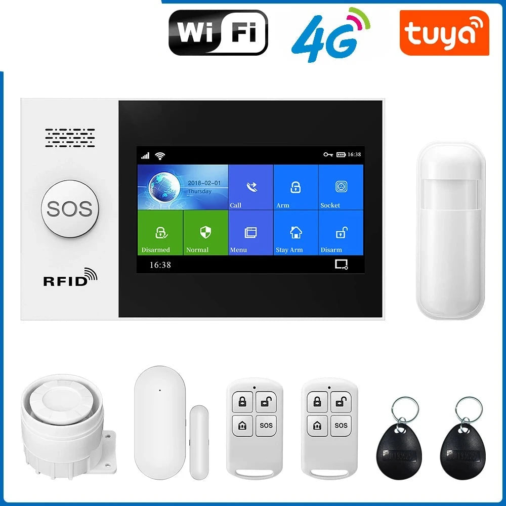 4G Alarm System For Home Security With PIR Door Sensor WiFi 4.3-inch Big Screen Tuya Smart Life App Control Support Google Alexa  Amaijoin