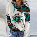 Carregue a imagem no visualizador da Galeria, Womens Casual Geometric Horse Print Long Sleeve Drawstring Pullover Tops, Ethnic Style Hooded Sweatshirt  Amaijoin
