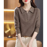 Carregue a imagem no visualizador da Galeria, 2023 New Autumn and Winter Fashion Solid Color Contrast Knitted Bottom Shirt Temperament Commuter Button Casual Women&#39;s Sweater  Amaijoin
