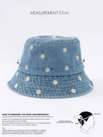 Carregue a imagem no visualizador da Galeria, Little Daisy Embroidered Fisherman Hat for Women in Spring and Summer Fashion Versatile Sunshade and Sunscreen Show Small Face  Amaijoin
