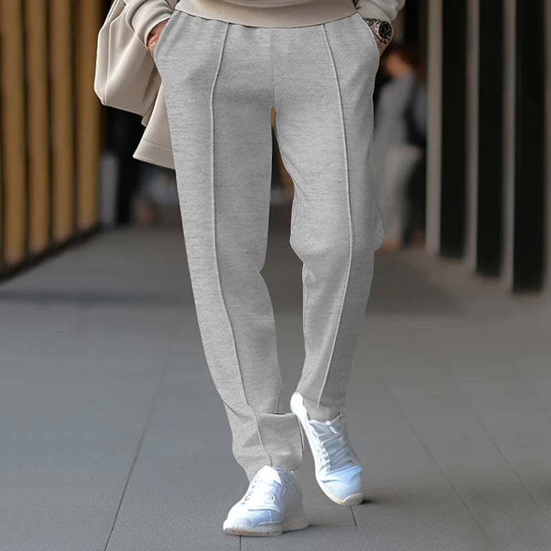 Spring and Autumn Men's Fashion Casual Solid Color Pants Loose Tight Rope Straight Leg Pants  Amaijoin