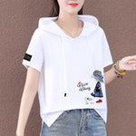 Carregue a imagem no visualizador da Galeria, Short Sleeve Summer Thin White T-shirt Women Casual Fashion Top Loose Style Polyester Fabric Cartoon Design  Amaijoin
