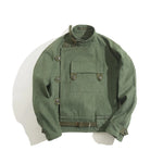 Carregue a imagem no visualizador da Galeria, Maden Army Green Retro bomber Jackets Misplaced Oblique Buckle Swedish Motorcycle Men&#39;s AMEKAJI Cotton Autumn Winter Coat  Amaijoin
