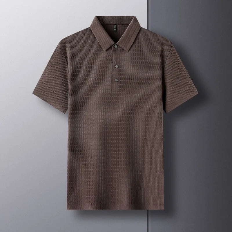 High end brand waffle men's short sleeve POLO shirt 2024 new hot selling silk comfortable ice breathable casual businessT-shirt  Amaijoin