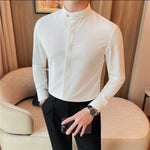 Carregue a imagem no visualizador da Galeria, 2024 Spring Stand Collar White Shirt for Men Long Sleeve Casual Business Dress Shirts Versatile Social Banquet Party Shirt M-4XL  Amaijoin
