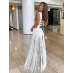 Carregue a imagem no visualizador da Galeria, Elegant Tassel Hollow Out Long Dress for Women Sexy Patchwork Backless Split Sleeveless Robe Holiday Lady Beach Party Vestidos  Amaijoin
