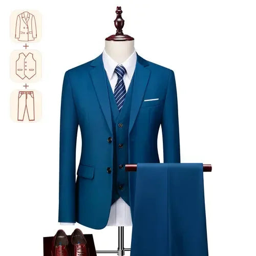 Men's Business Casual Suit for Weddings, Genuine Blazer, Vest and Pants, Big & Tall,Slim Fit Waistcoat, Dress Trousers, US Size  Amaijoin