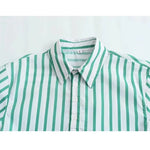 Carregue a imagem no visualizador da Galeria, TRAFZA 2024 Summer Striped Shirts Women Casual Green Blouse Y2k Short Sleeve Buttons Crop Top Female Short Shirt Streetwear  Amaijoin
