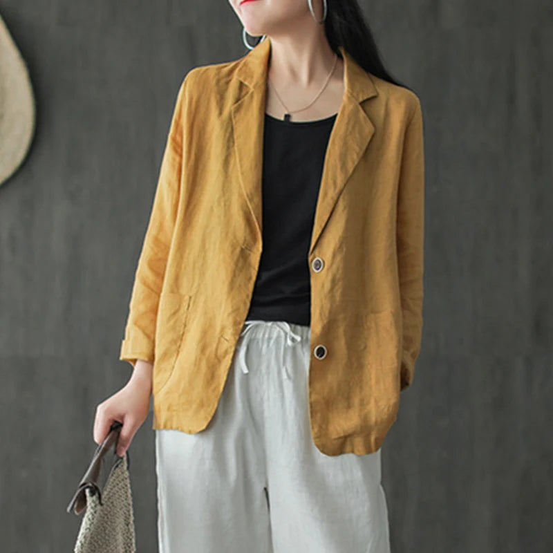 ZANZEA Women Summer Blazer Thin Stylish Long Sleeve Lapel Neck Blazer Vintage Solid Buttons Down Outwear Casual Suits Coats  Amaijoin