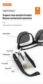 Carregue a imagem no visualizador da Galeria, Lenovo Lecoo C8 Lite Smart Glasses Headset Wireless Bluetooth 5.0 Sunglasses Outdoor Sport Earbuds HiFi Stereo Music Earphones  Amaijoin
