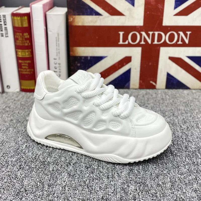 Chunky Sneaker Men Designer Air Cushion Board Shoes Fashion Casual Split Leather Breathable Height Increased Flat Platform Shoes  Amaijoin