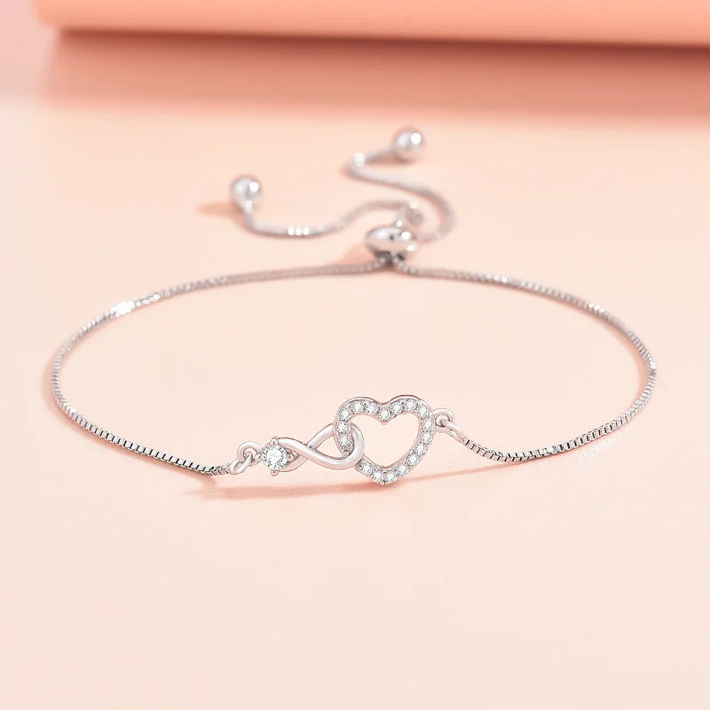 Fine 925 Sterling Silver Crystal custom Heart Bracelet for Women Jewelry Fashion designer Party Wedding Engagement Birthday Gift  Amaijoin