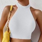 Carregue a imagem no visualizador da Galeria, Knit Sleeveless Halter Tops for Women Basics Solid Slim Fitted Crop Womens Turtleneck Ribbed Vest Y2K High Neck Tank Tops  Amaijoin
