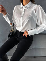 Carregue a imagem no visualizador da Galeria, Elegant Office Shirt For Women 2024 Spring Summer Fashion Diamond-encrusted Neck Long Sleeve White Loose Blouses And Tops Female  Amaijoin
