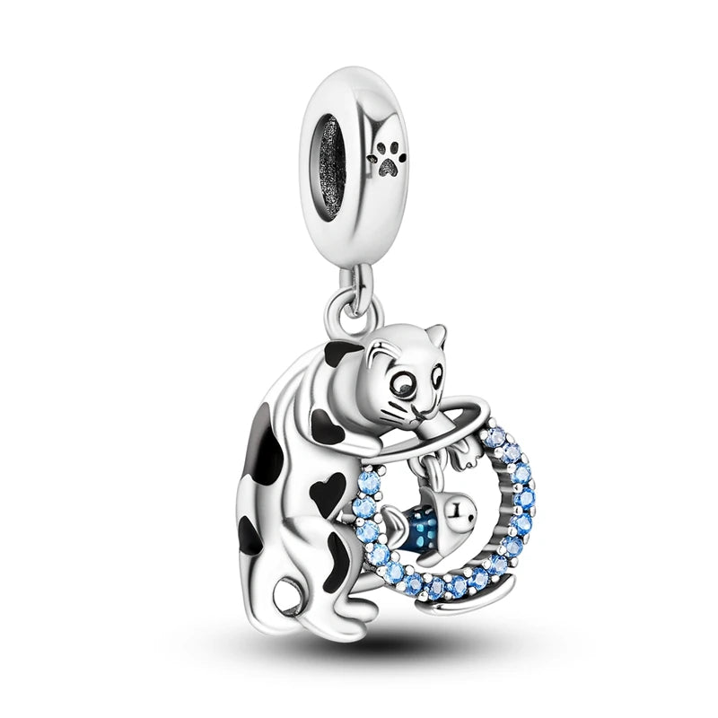 Charms Plata De Ley 925 Evil Blue Eyes Silver Sun Star Elk Dinosaur Flower Charm of Original Fits Women Anniversary DIY Jewelry  Amaijoin