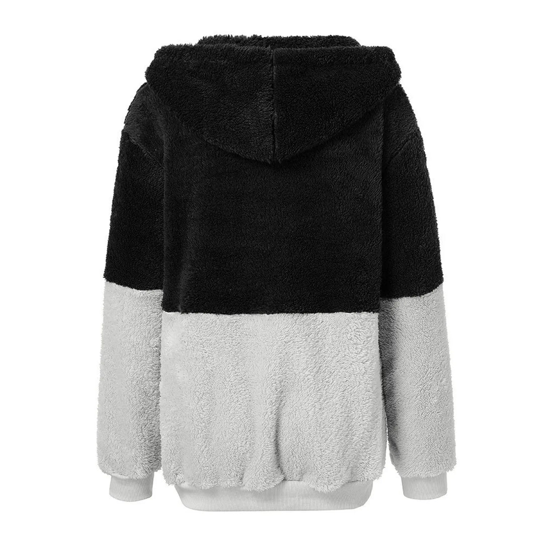 Women's pullover Women's Color Blocking Hooded Stitched Long Sleeve Zipper Plush Sweatshirts  Amaijoin