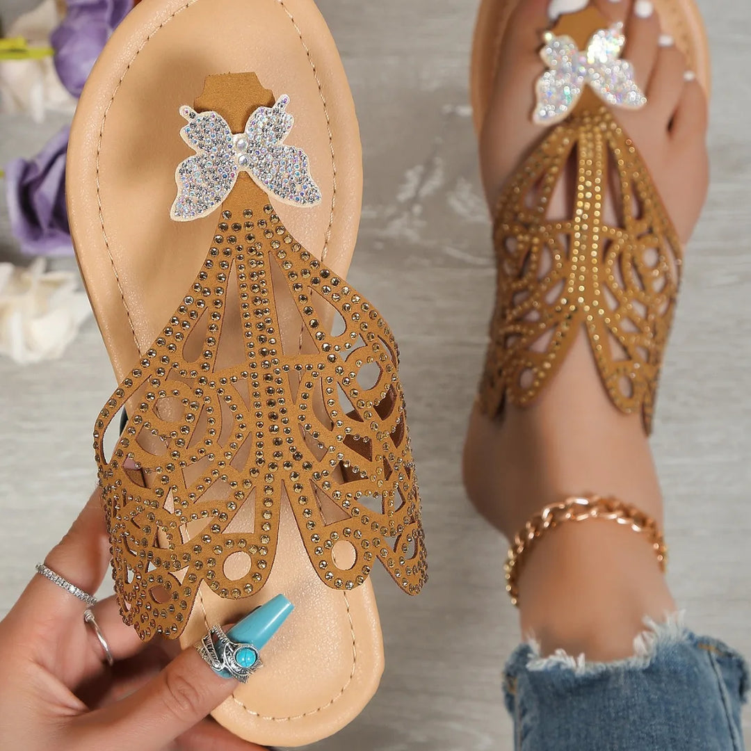 Casual Glass Slipper Ladies 2024 Summer Fashion bow rhinestone designer cutout shoes Ladies comfortable open toe beach slippers  Amaijoin